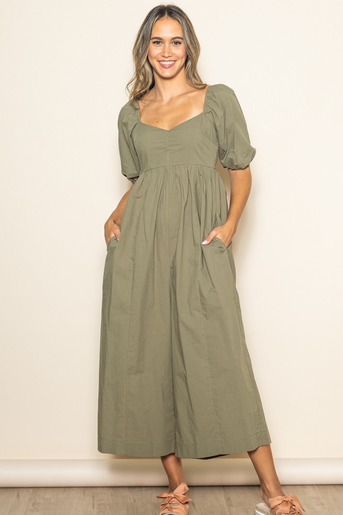Olive Sweetheart Cropped Wide Leg Jumpsuit