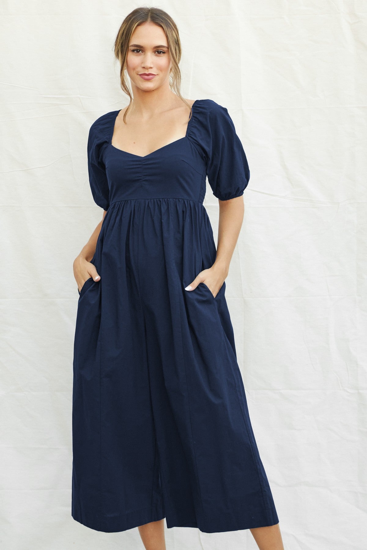 Navy Sweetheart Cropped Wide Leg Jumpsuit