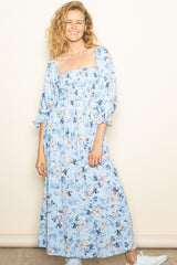 Light Blue Floral Off Shoulder Long Sleeve Maternity Maxi Dress