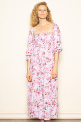 Light Pink Floral Off Shoulder Long Sleeve Maternity Maxi Dress