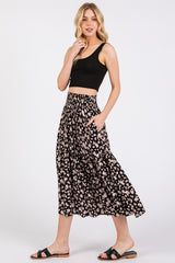 Black Floral Tiered Midi Skirt