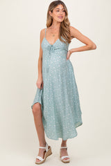 Mint Floral Cinched Front Tie Maternity Midi Dress