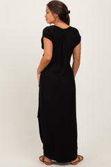 Black Round Hem Side Slit Maternity Maxi Dress