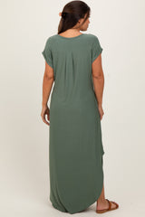 Light Olive Round Hem Side Slit Maternity Maxi Dress