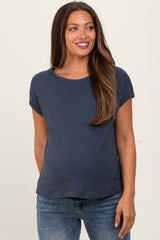Charcoal Linen Blend Maternity Short Sleeve Tee