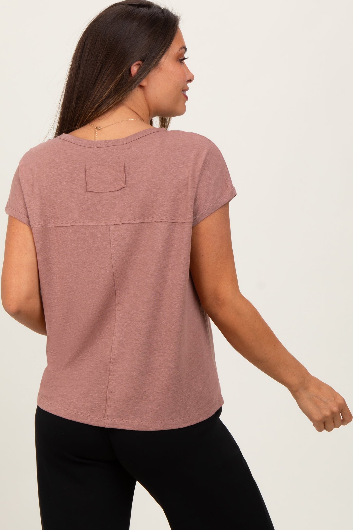 Brown Linen Blend Maternity Short Sleeve Tee