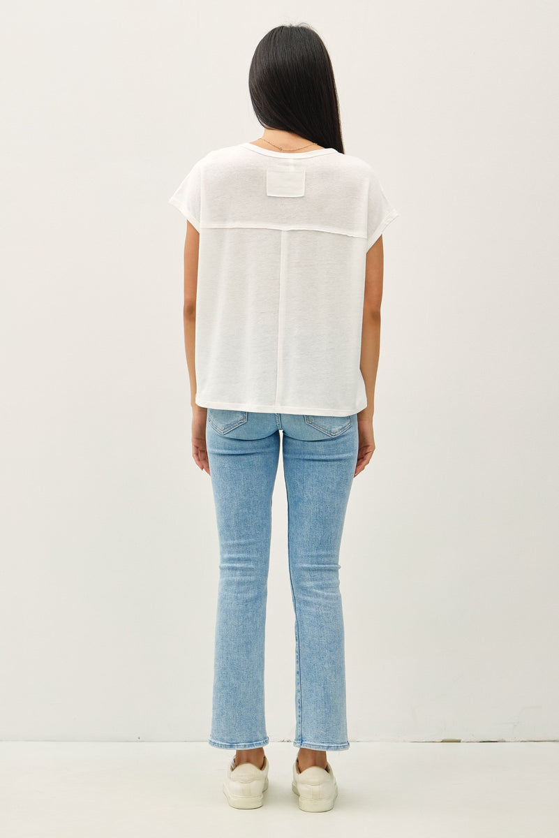 White Linen Blend Short Sleeve Tee – PinkBlush