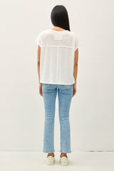 White Linen Blend Short Sleeve Tee