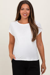 White Linen Blend Maternity Short Sleeve Tee