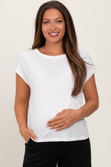 White Linen Blend Maternity Short Sleeve Tee