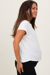 White Linen Blend Maternity Short Sleeve Tee