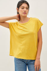 Yellow Linen Blend Short Sleeve Tee