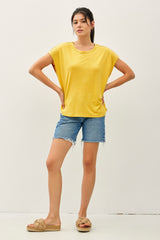 Yellow Linen Blend Short Sleeve Tee