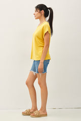 Yellow Linen Blend Short Sleeve Tee