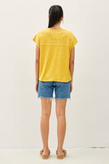 Yellow Linen Blend Short Sleeve Tee