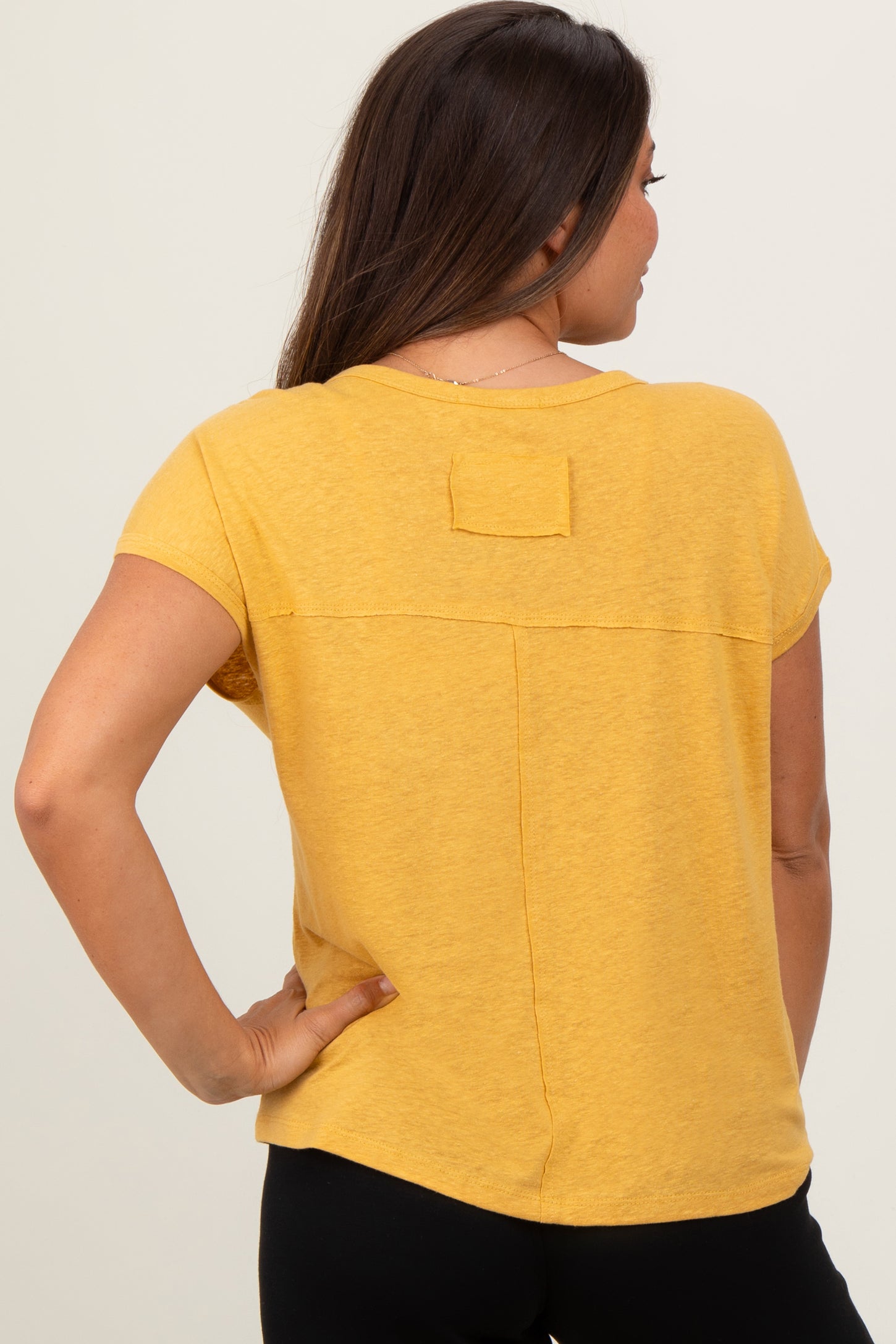 Yellow Linen Blend Maternity Short Sleeve Tee