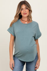 Light Olive Rolled Cuff Short Sleeve Maternity Top