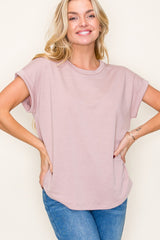 Light Mauve Rolled Cuff Short Sleeve Top