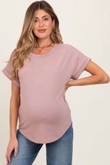Light Mauve Rolled Cuff Short Sleeve Maternity Top