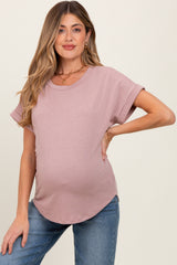 Light Mauve Rolled Cuff Short Sleeve Maternity Top