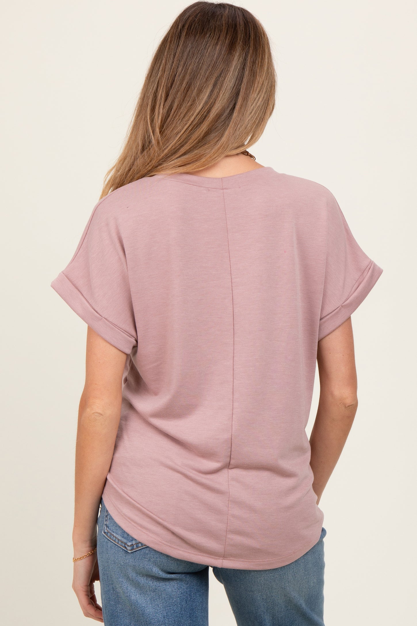 Light Mauve Rolled Cuff Short Sleeve Maternity Top