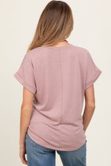 Light Mauve Rolled Cuff Short Sleeve Maternity Top