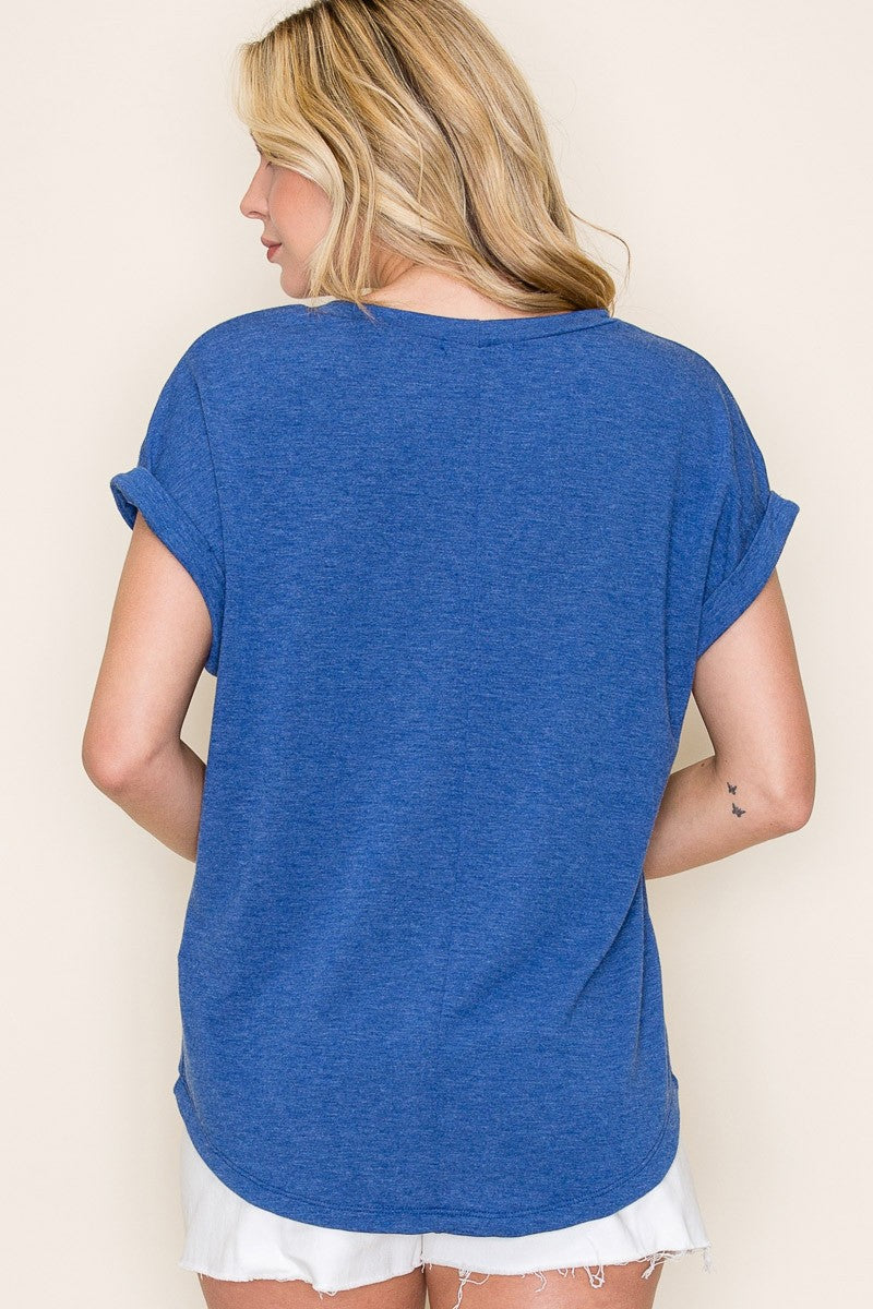 Royal Blue Rolled Cuff Maternity Top