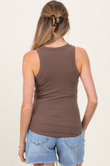 Mocha Ribbed Basic Crew Neck Maternity Tank