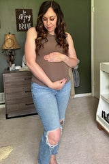 Mocha Ribbed Basic Crew Neck Maternity Tank