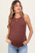 Brown Ribbed Basic Crew Neck Maternity Tank