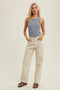 Grey Ribbed Basic Crew Neck Tank