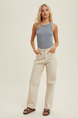 Grey Ribbed Basic Crew Neck Maternity Tank