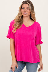 Pink Relaxed Ruffle Detail Short Sleeve Maternity Top