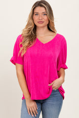 Pink Relaxed Ruffle Detail Short Sleeve Top