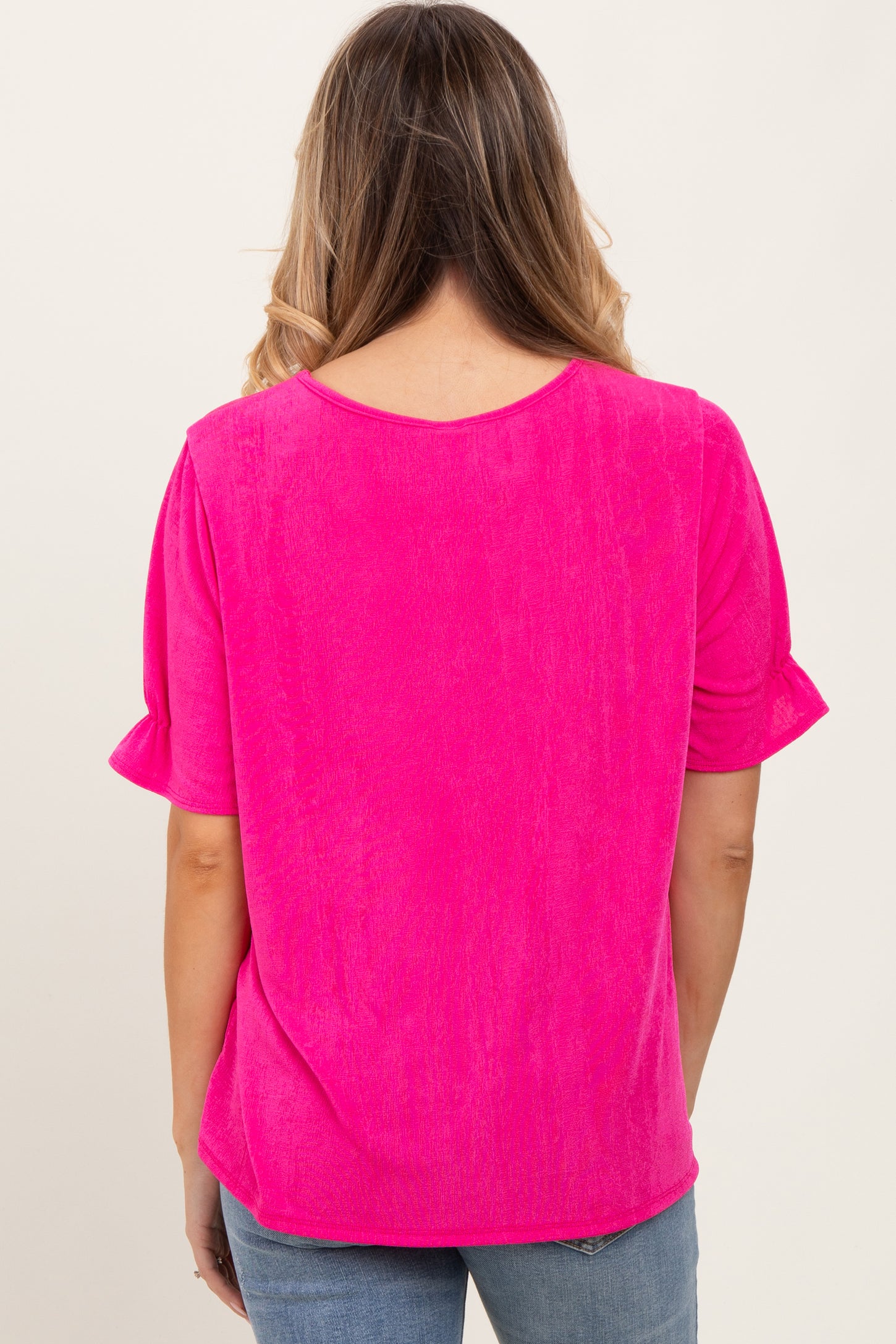 Pink Relaxed Ruffle Detail Short Sleeve Top