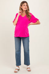 Pink Relaxed Ruffle Detail Short Sleeve Maternity Top