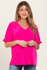 Pink Relaxed Ruffle Detail Short Sleeve Maternity Top