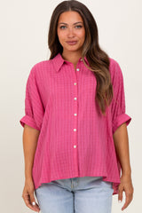 Fuchsia Striped Drop Shoulder Button Down Maternity Blouse