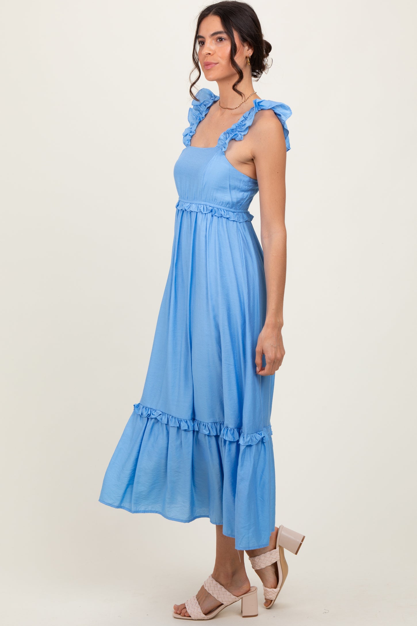 Blue Ruffle Strap Square Neck Midi Dress PinkBlush Blue Ruffle Strap Square Neck Midi Dress PinkBlush