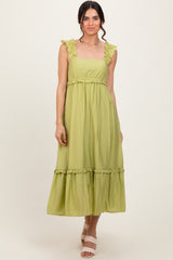 Lime Ruffle Strap Square Neck Midi Dress