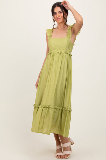 Lime Ruffle Strap Square Neck Midi Dress