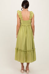 Lime Ruffle Strap Square Neck Midi Dress
