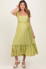 Lime Ruffle Strap Square Neck Maternity Midi Dress