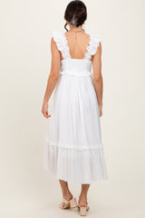 White Ruffle Strap Square Neck Midi Dress