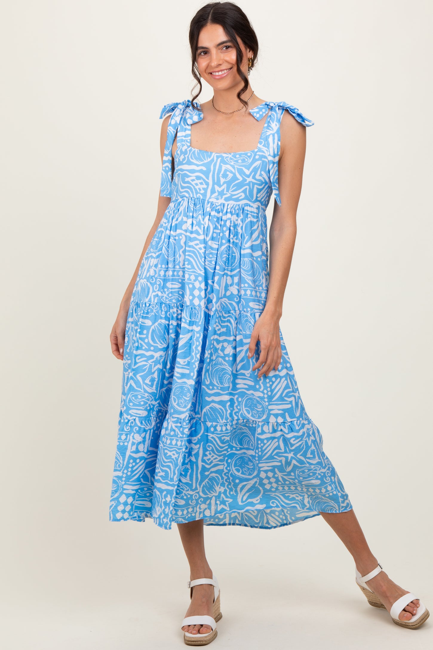 tie strap tiered midi dress Jojo Embroidered Tie Strap Tiered Midi Dress