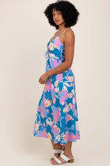 Blue Floral O-Ring Midi Dress