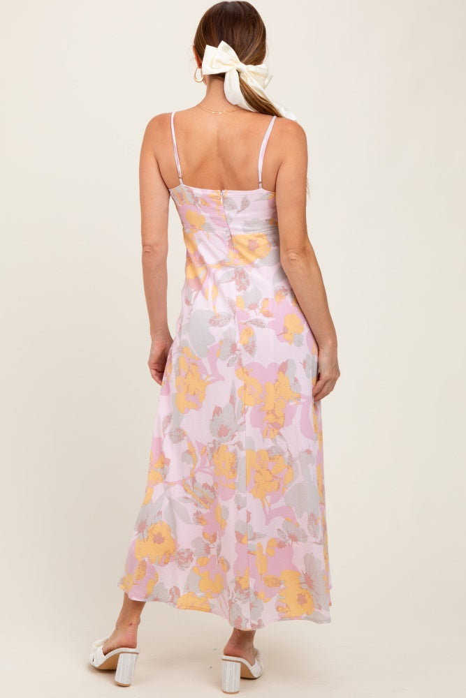 Light Pink Floral Keyhole Detail Maxi Dress