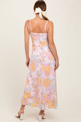 Light Pink Floral Keyhole Detail Maxi Dress