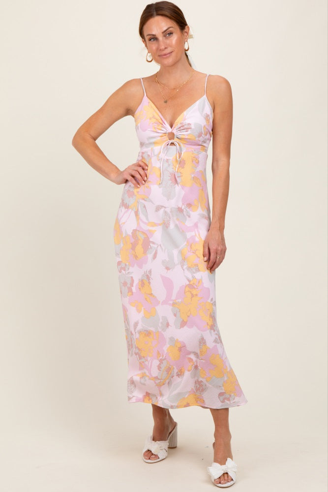 Light Pink Floral Keyhole Detail Maxi Dress