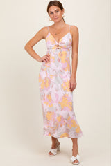 Light Pink Floral Keyhole Detail Maternity Maxi Dress